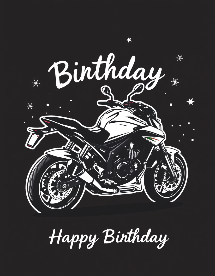 Birthday Cards idea: birthday card design, cheerful festive artwork, space for greeting, Kawasaki z1000 Bj 2014 grafisches Design in schwarz weiß. , printable birthday car