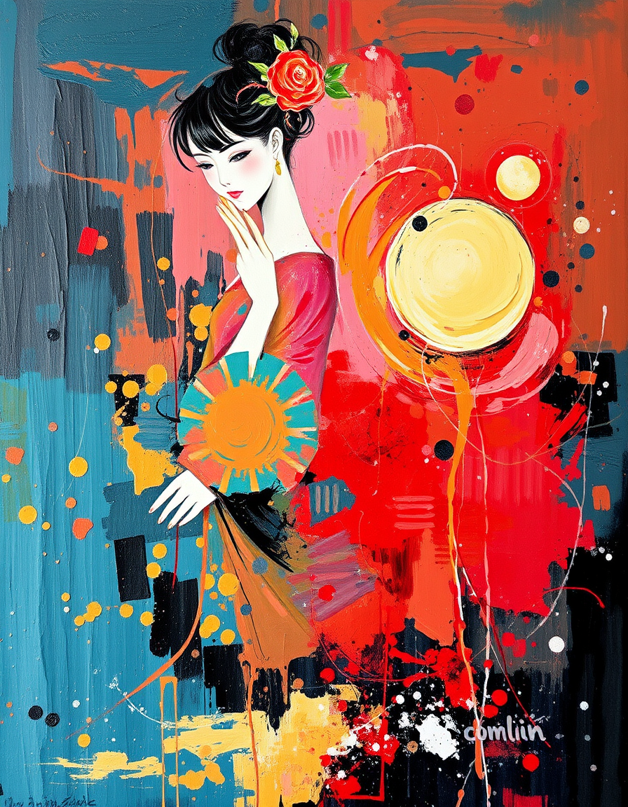 Oil Paintings idea: oil painting style, rich textures, brushstrokes, impasto technique, japanese art abstract , classical oil painting, museum quality