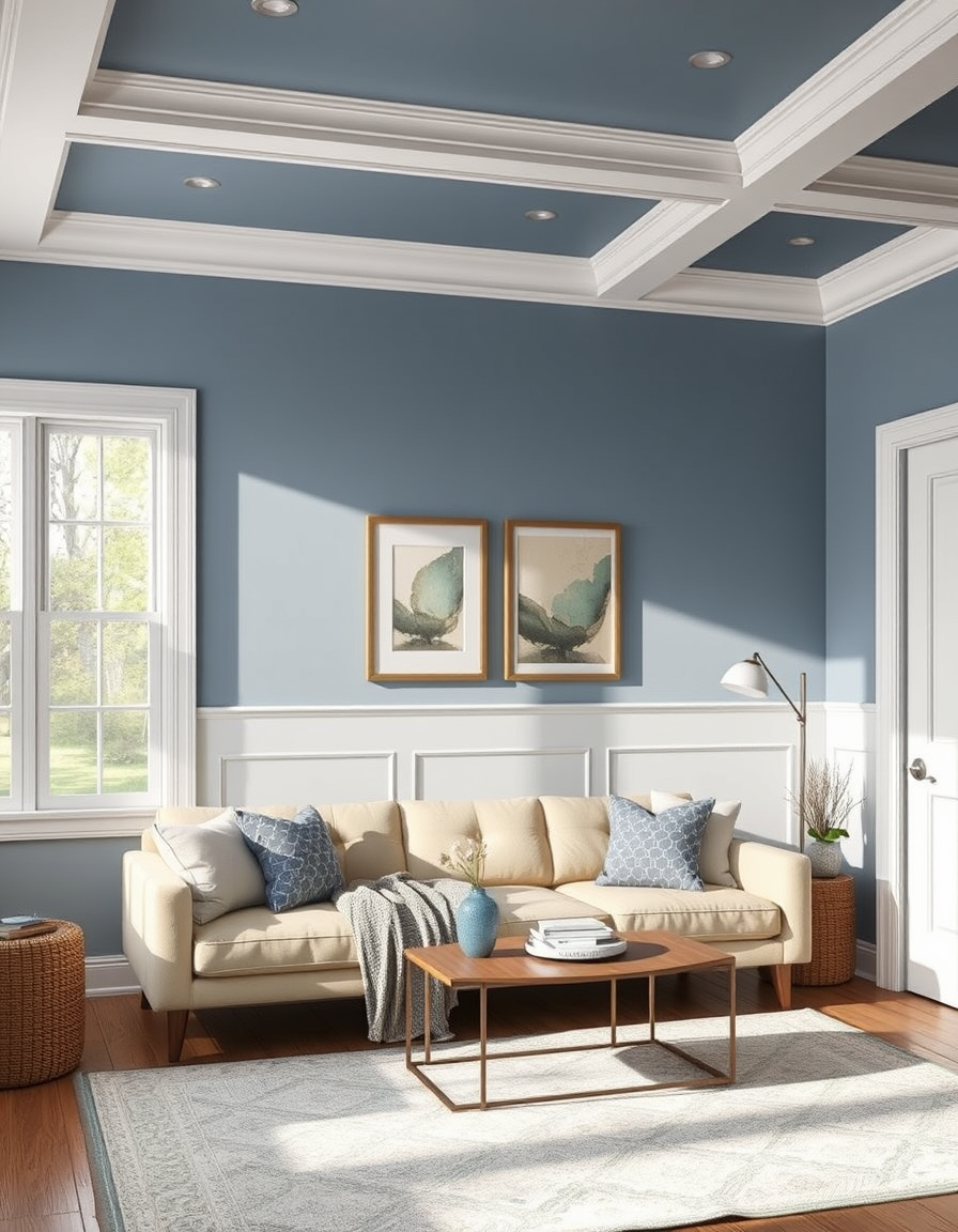 Paint Color idea: room repainted in a new wall color from the photo, accurate paint finish, photorealistic interior render, one story rambler house , paint color visual