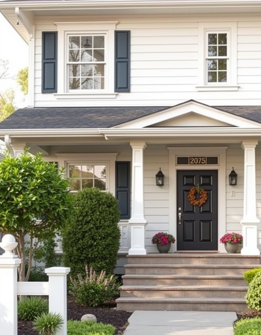 Exterior Paint idea: home exterior paint visualization, preserve architecture and landscaping, recolor siding trim and front door, home exterior paint visualization, prese