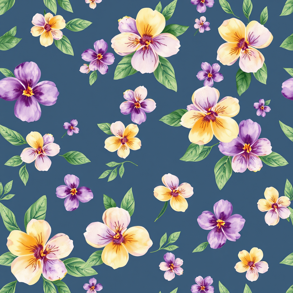 Watercolor idea created from the prompt: watercolor painting, soft transparent washes, wet-on-wet bleeds, paper texture visible, Seamless pattern, top-down flat lay, medium-sized pu