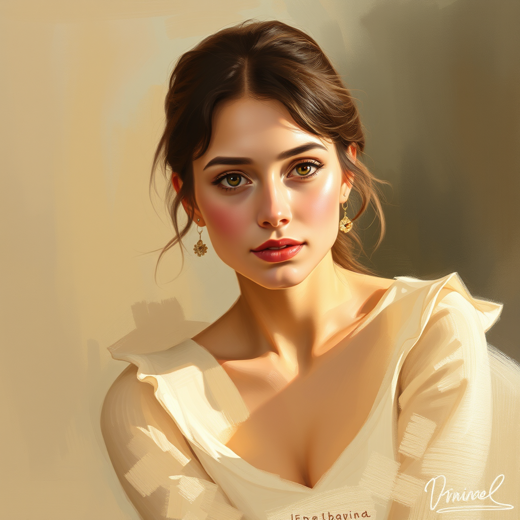 Main painting studio: painted portrait from a photo, soft brushwork, warm light