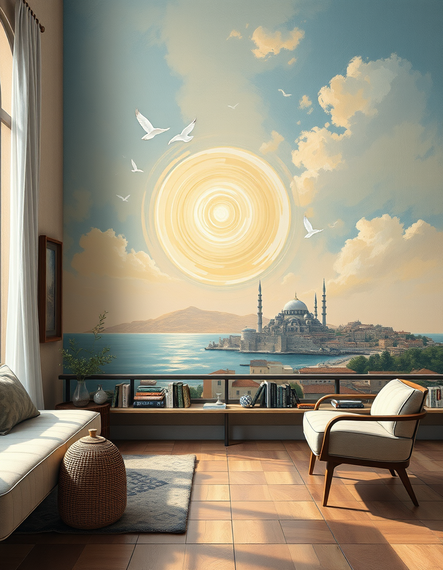 Wall Art idea: print-oriented artwork composed for a chosen room, frame ratio, and viewing distance, deliberate composition, Bir çizim yap şöyle lüks kapalı mavi ton