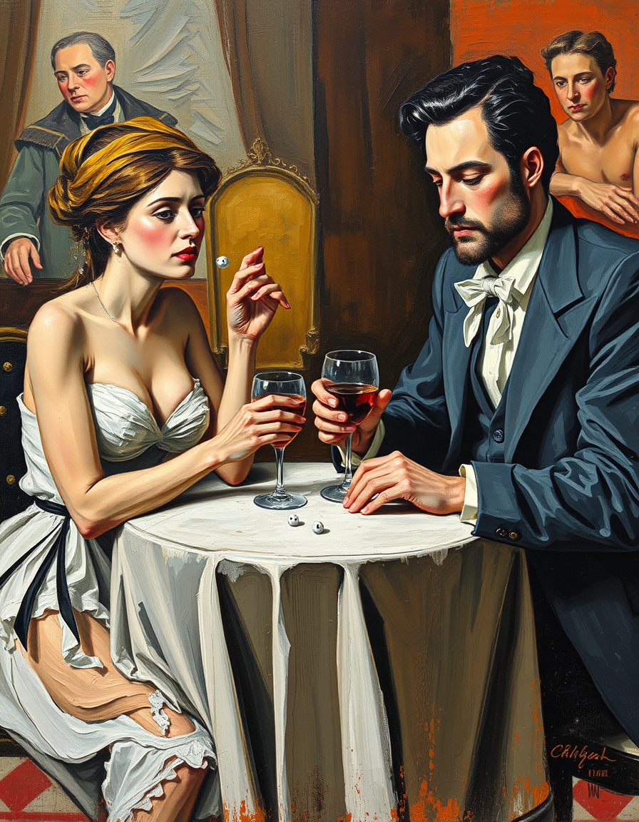 Oil Paintings idea: oil painting style, rich textures, brushstrokes, impasto technique, Je voudrais une peinture inspirée du cubisme à la façon de Picasso. Un homme et un
