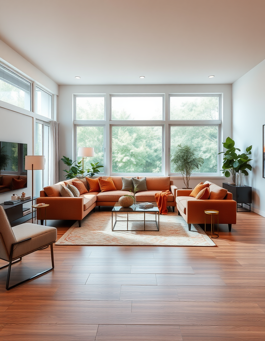 Virtual Staging idea created from the prompt: virtually staged empty room from the photo, tasteful furniture and decor added, photorealistic interior render, an unfurnished open-plan liv