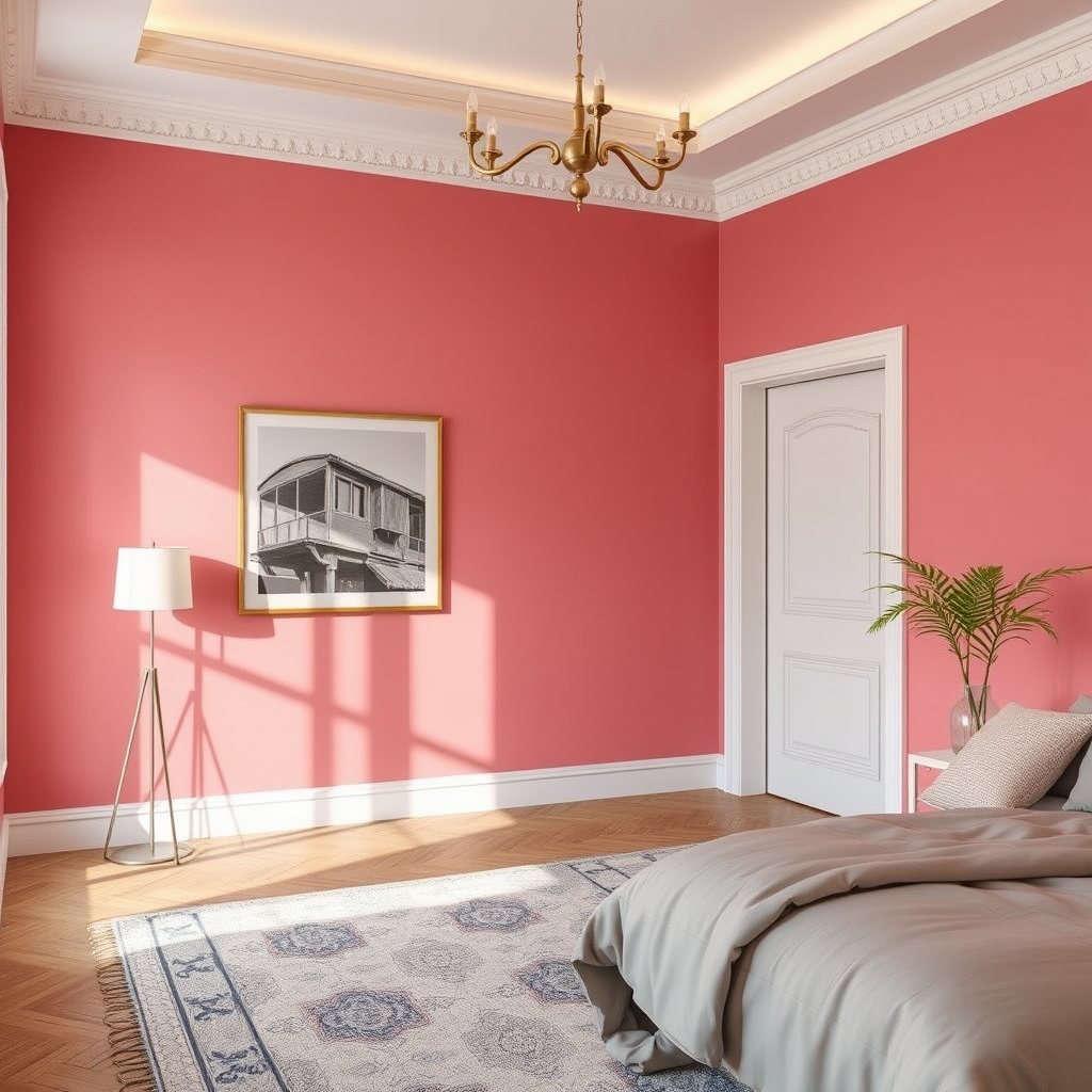 Paint Color idea: room repainted in a new wall color from the photo, accurate paint finish, photorealistic interior render, Nippon paint NP PB 2979 P , paint color visu