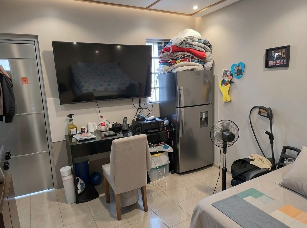 Main redesign studio: Redesign this room in a Modern interior style: clean lines, a neutral palette with bold accents, sleek low-profile furniture, glass and matte-metal su