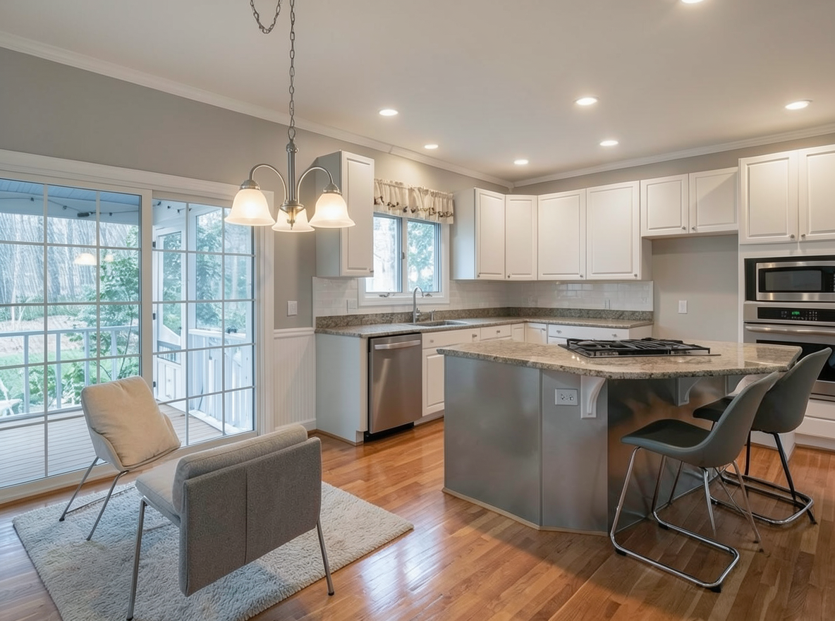 Main redesign studio: Redesign this room in a Modern interior style: clean lines, a neutral palette with bold accents, sleek low-profile furniture, glass and matte-metal su