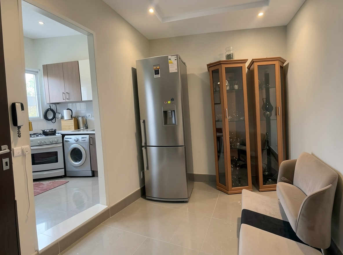Main redesign studio: Redesign this room in a Modern interior style: clean lines, a neutral palette with bold accents, sleek low-profile furniture, glass and matte-metal su
