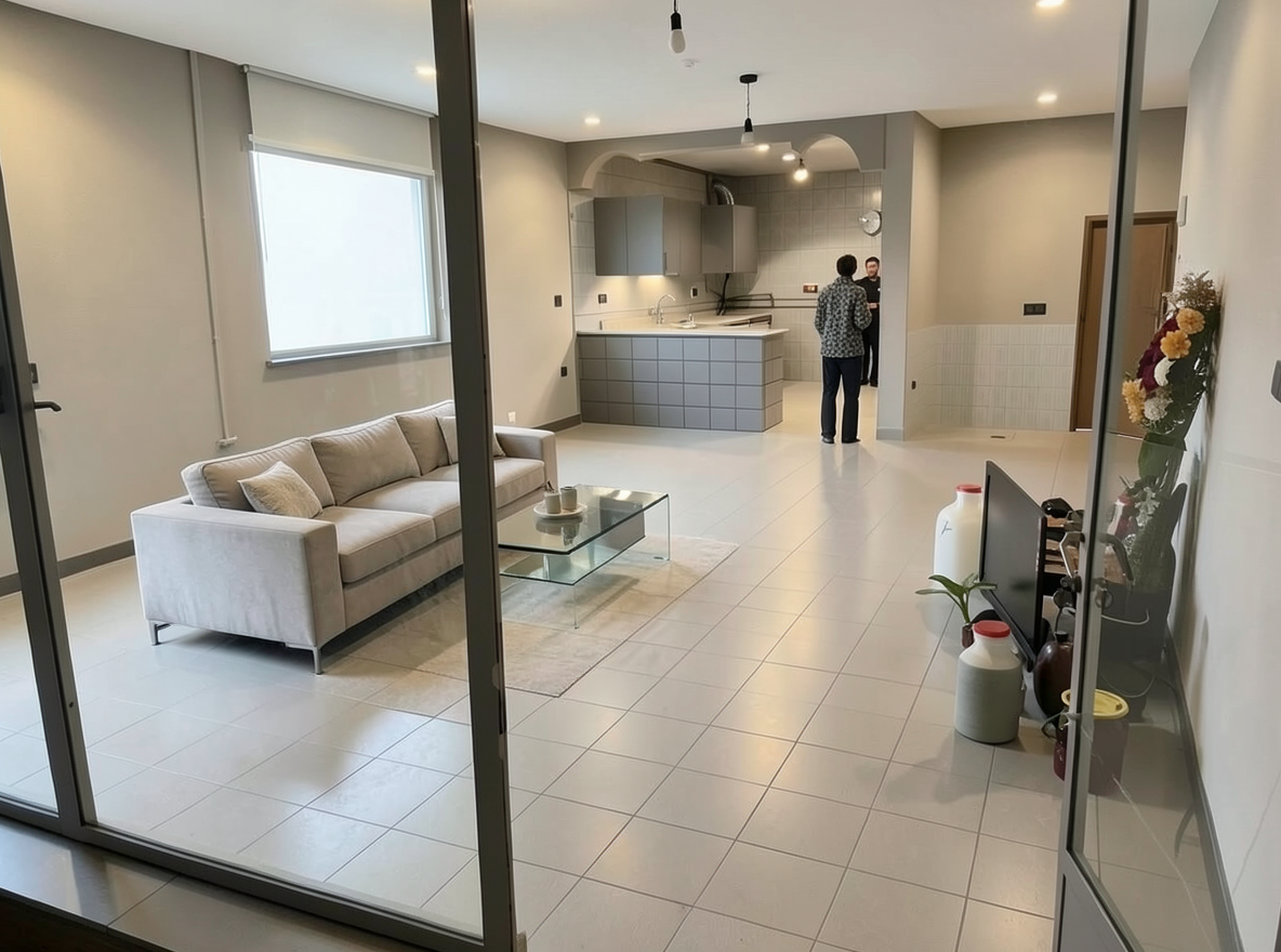 Main redesign studio: Redesign this room in a Modern interior style: clean lines, a neutral palette with bold accents, sleek low-profile furniture, glass and matte-metal su