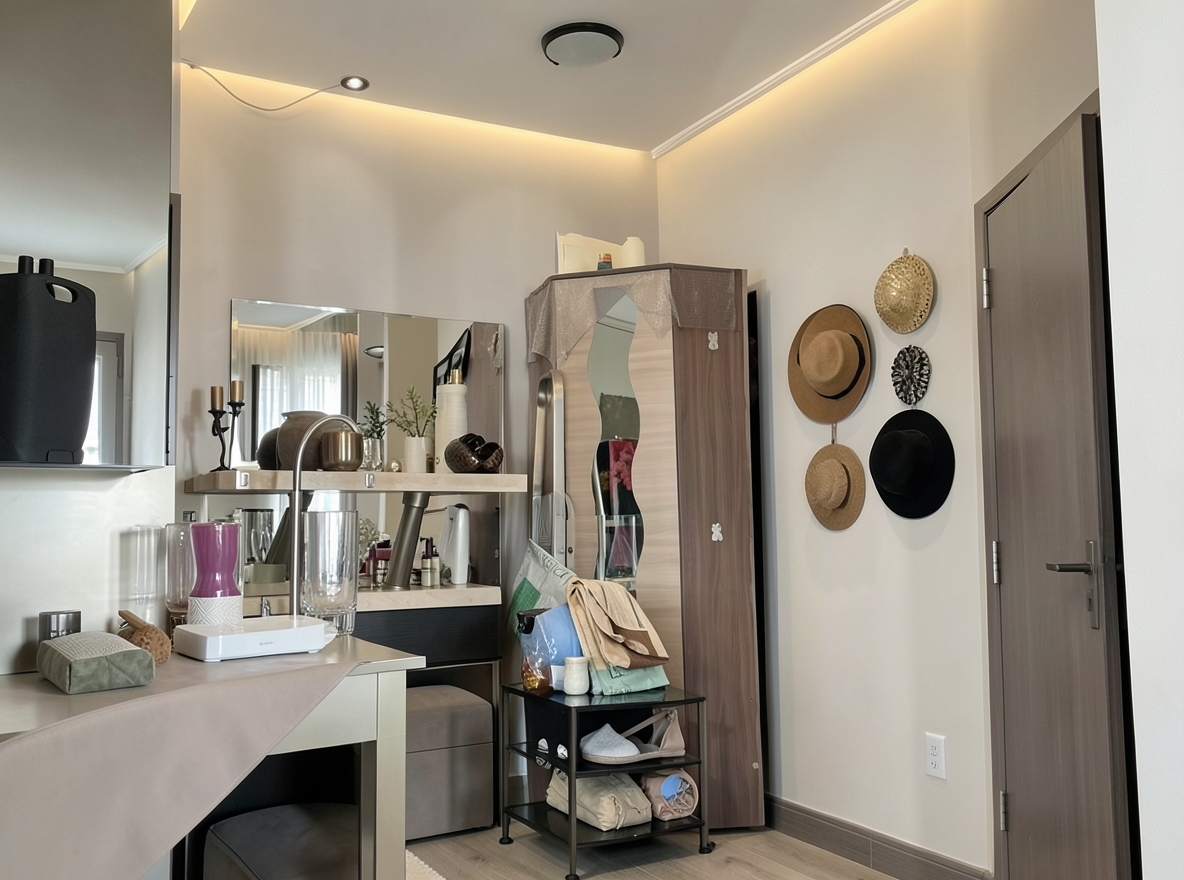 Main redesign studio: Redesign this room in a Modern interior style: clean lines, a neutral palette with bold accents, sleek low-profile furniture, glass and matte-metal su