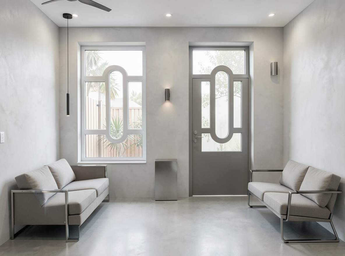 Main redesign studio: Redesign this room in a Modern interior style: clean lines, a neutral palette with bold accents, sleek low-profile furniture, glass and matte-metal su