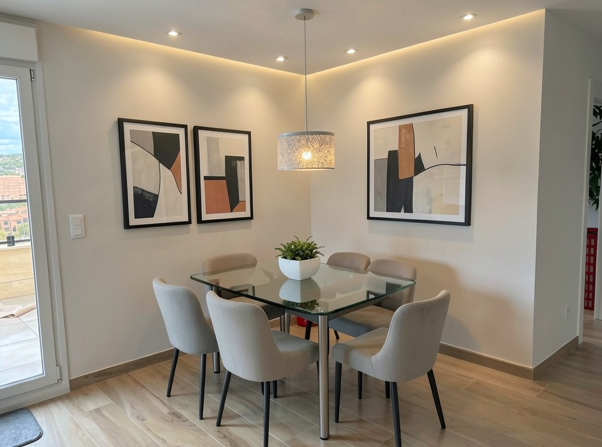 Main redesign studio: Redesign this room in a Modern interior style: clean lines, a neutral palette with bold accents, sleek low-profile furniture, glass and matte-metal su