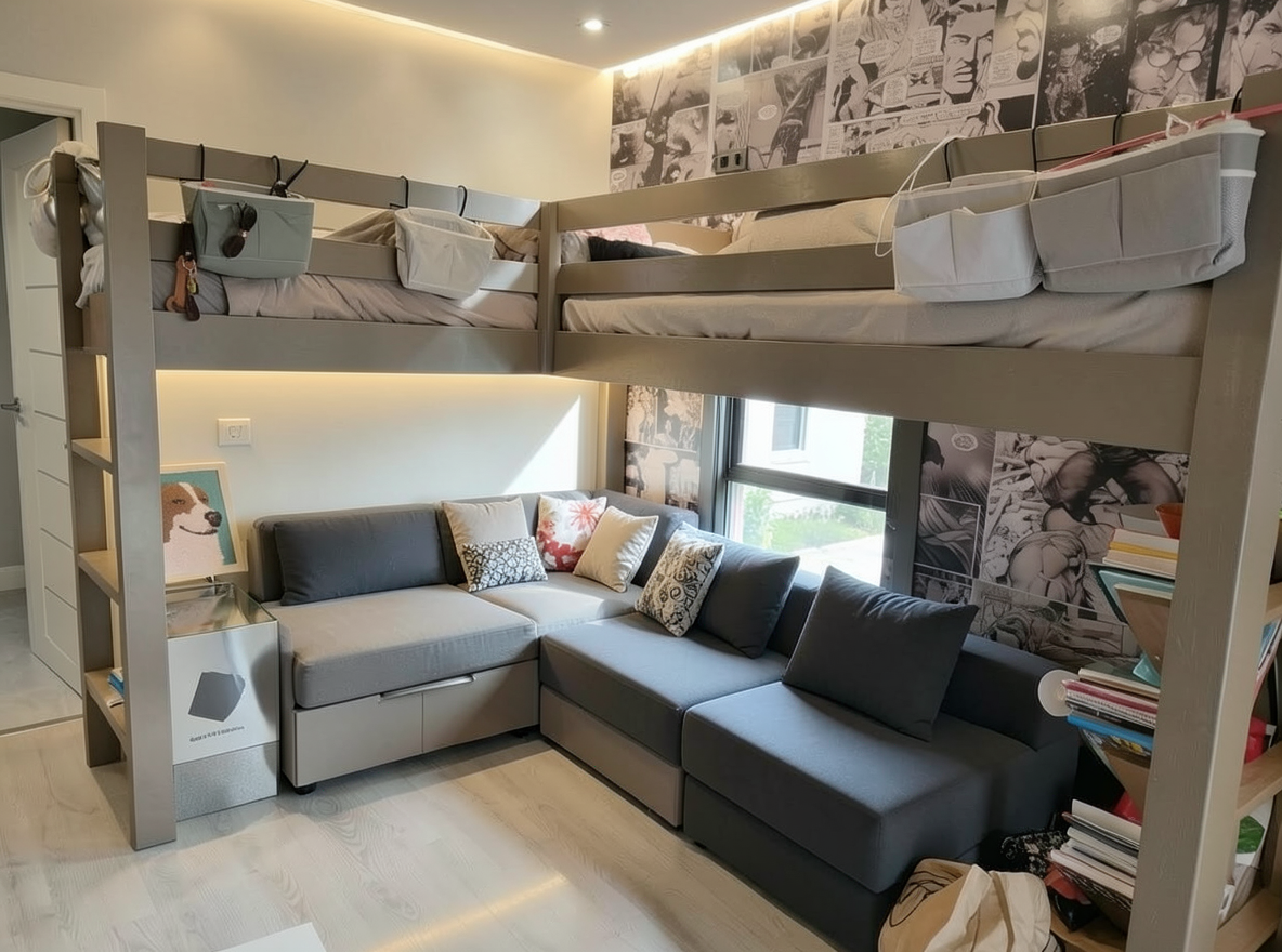 Main redesign studio: Redesign this room in a Modern interior style: clean lines, a neutral palette with bold accents, sleek low-profile furniture, glass and matte-metal su
