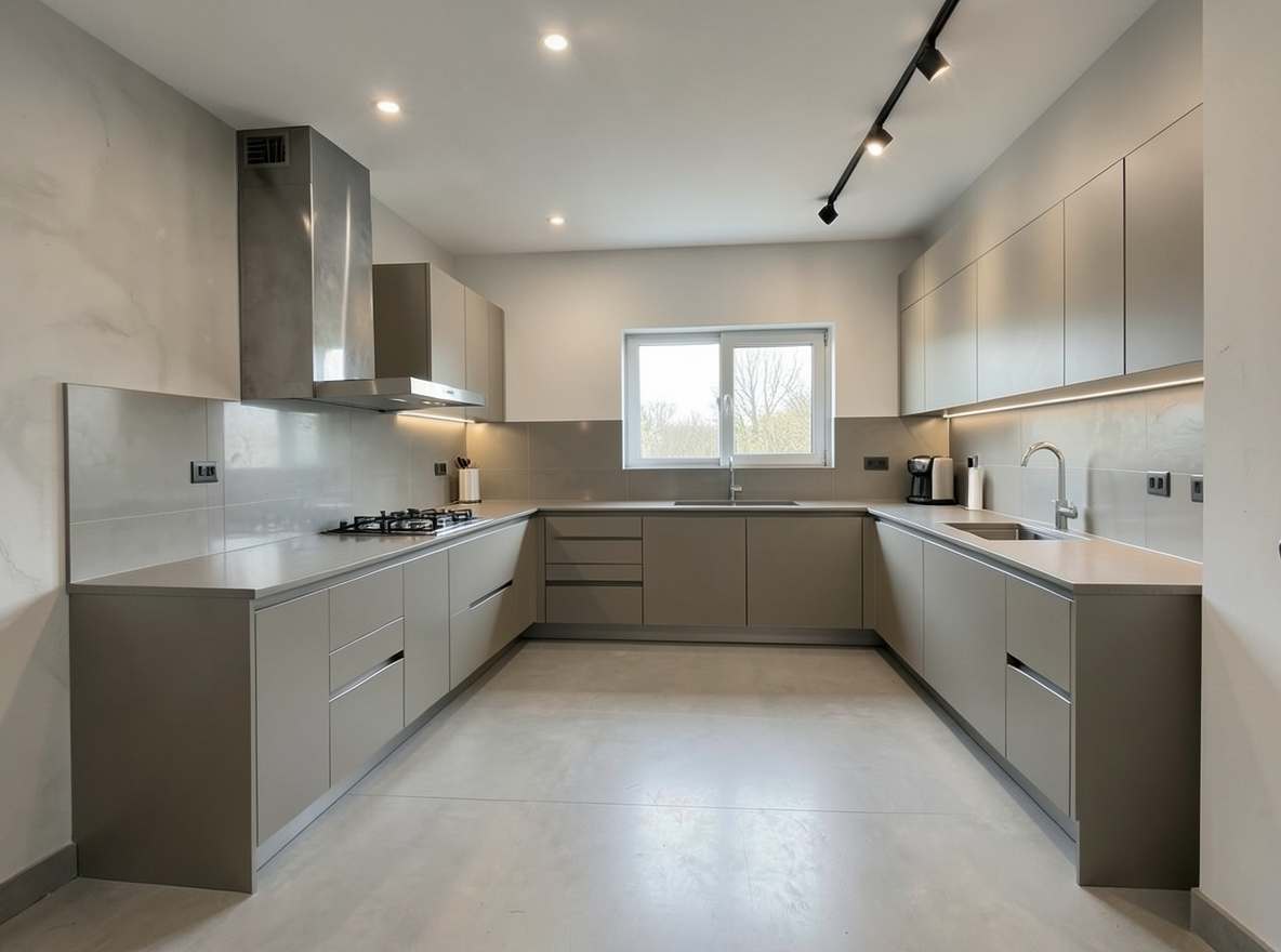 Main redesign studio: Redesign this room in a Modern interior style: clean lines, a neutral palette with bold accents, sleek low-profile furniture, glass and matte-metal su