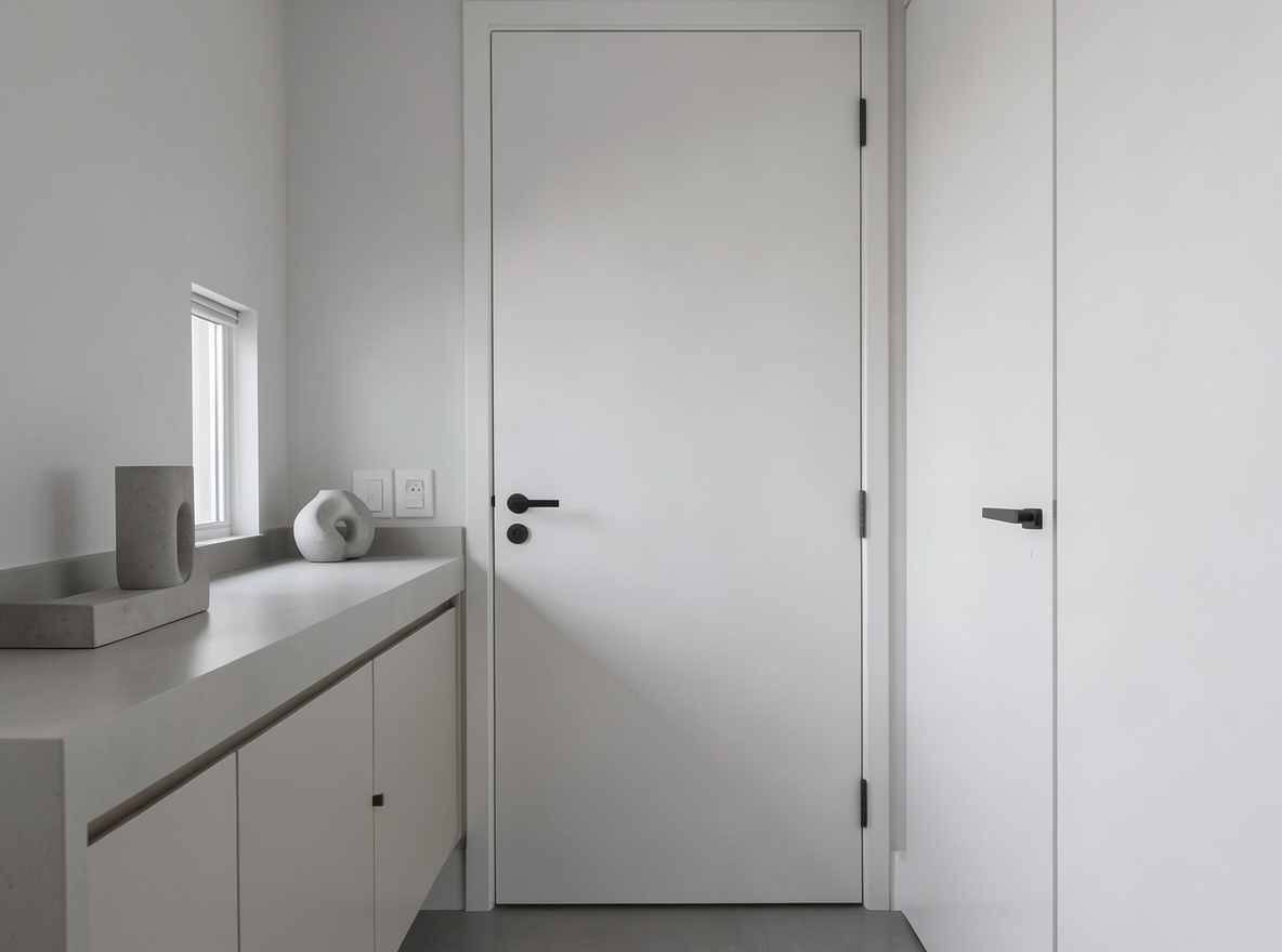 Main redesign studio: Redesign this room in a Minimalist interior style: an uncluttered space, a monochrome neutral palette, a few sculptural pieces, concealed storage, sof