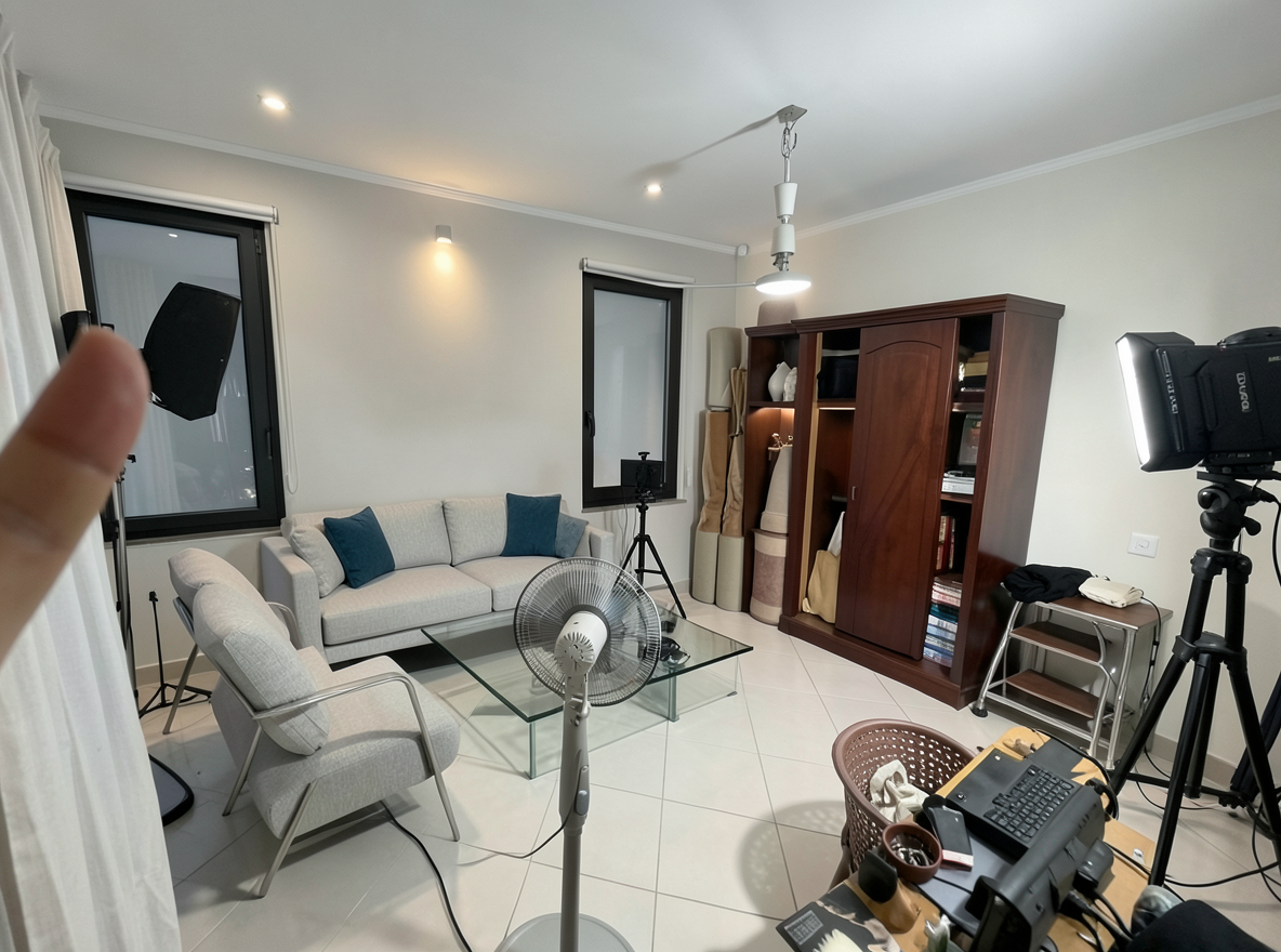 Main redesign studio: Redesign this room in a Modern interior style: clean lines, a neutral palette with bold accents, sleek low-profile furniture, glass and matte-metal su