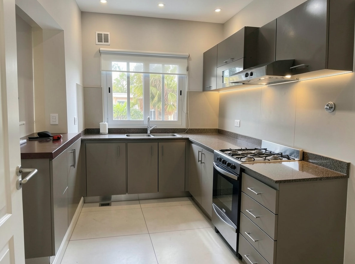 Main redesign studio: Redesign this room in a Modern interior style: clean lines, a neutral palette with bold accents, sleek low-profile furniture, glass and matte-metal su