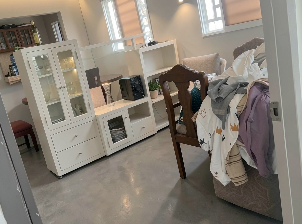 Main redesign studio: Redesign this room in a Modern interior style: clean lines, a neutral palette with bold accents, sleek low-profile furniture, glass and matte-metal su