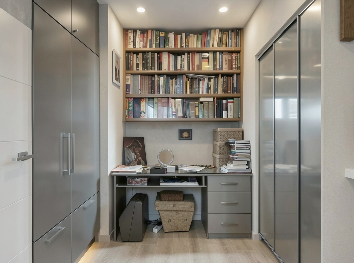 Main redesign studio: Redesign this room in a Modern interior style: clean lines, a neutral palette with bold accents, sleek low-profile furniture, glass and matte-metal su
