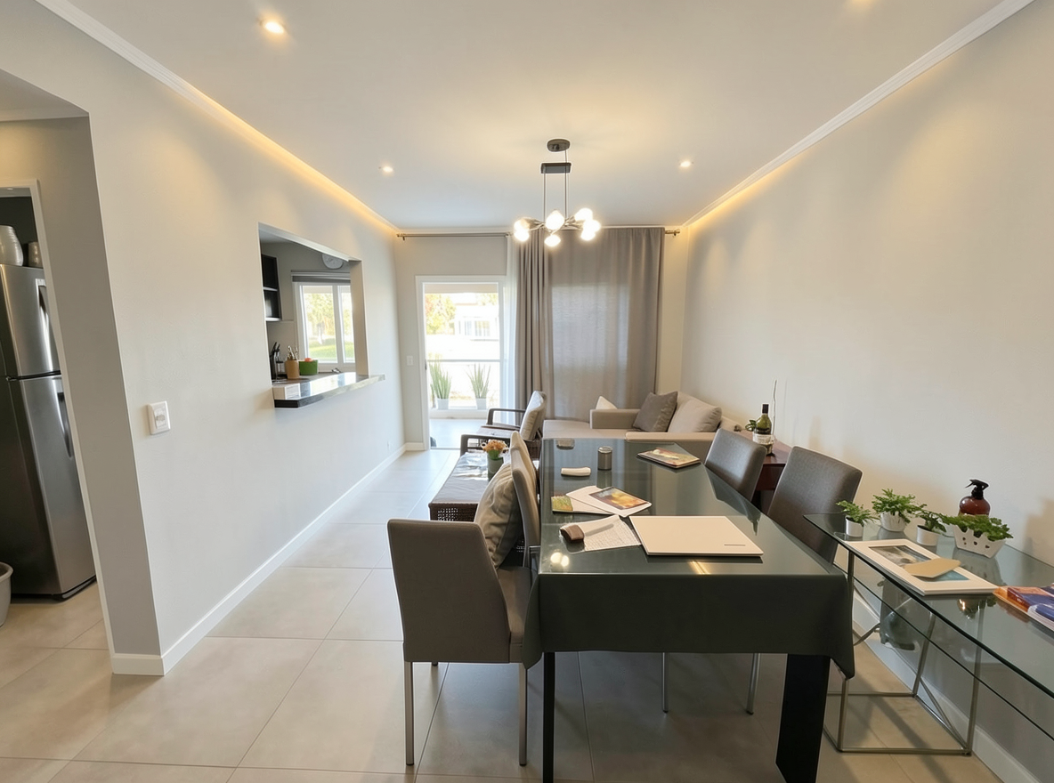 Main redesign studio: Redesign this room in a Modern interior style: clean lines, a neutral palette with bold accents, sleek low-profile furniture, glass and matte-metal su