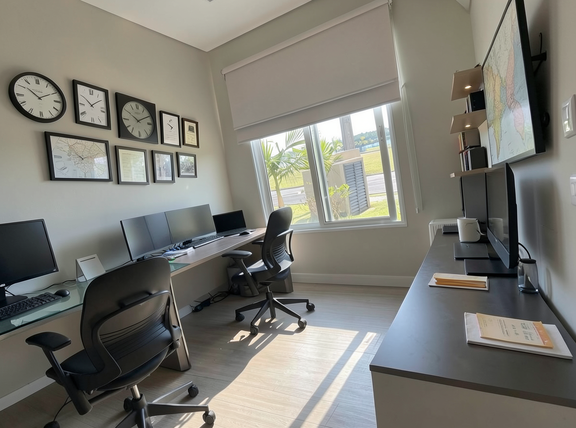 Main redesign studio: Redesign this room in a Modern interior style: clean lines, a neutral palette with bold accents, sleek low-profile furniture, glass and matte-metal su