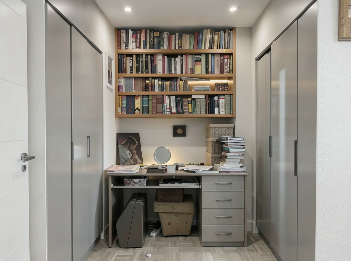 Main redesign studio: Redesign this room in a Modern interior style: clean lines, a neutral palette with bold accents, sleek low-profile furniture, glass and matte-metal su