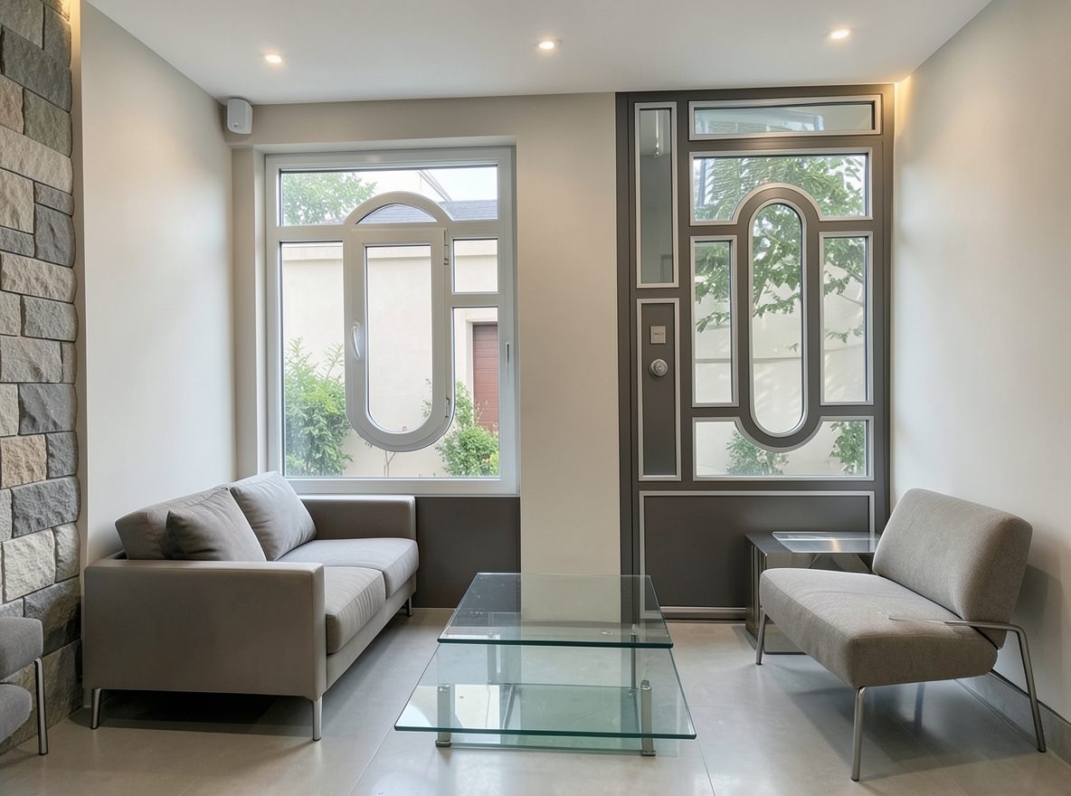Main redesign studio: Redesign this room in a Modern interior style: clean lines, a neutral palette with bold accents, sleek low-profile furniture, glass and matte-metal su