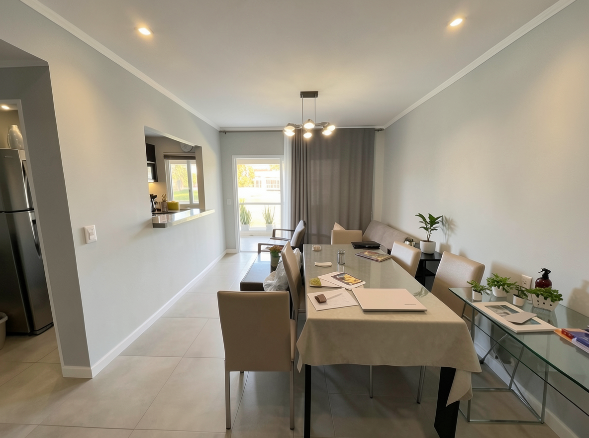 Main redesign studio: Redesign this room in a Modern interior style: clean lines, a neutral palette with bold accents, sleek low-profile furniture, glass and matte-metal su