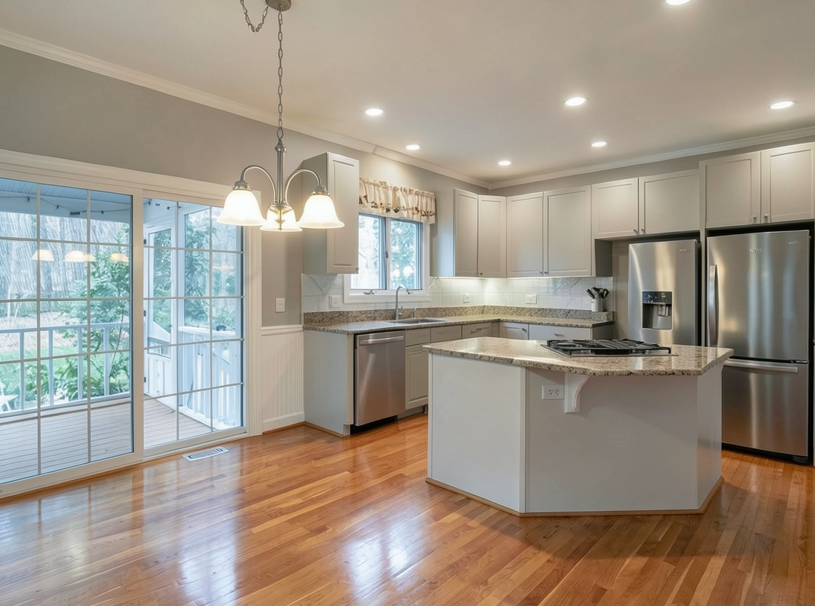 Main redesign studio: Redesign this room in a Modern interior style: clean lines, a neutral palette with bold accents, sleek low-profile furniture, glass and matte-metal su