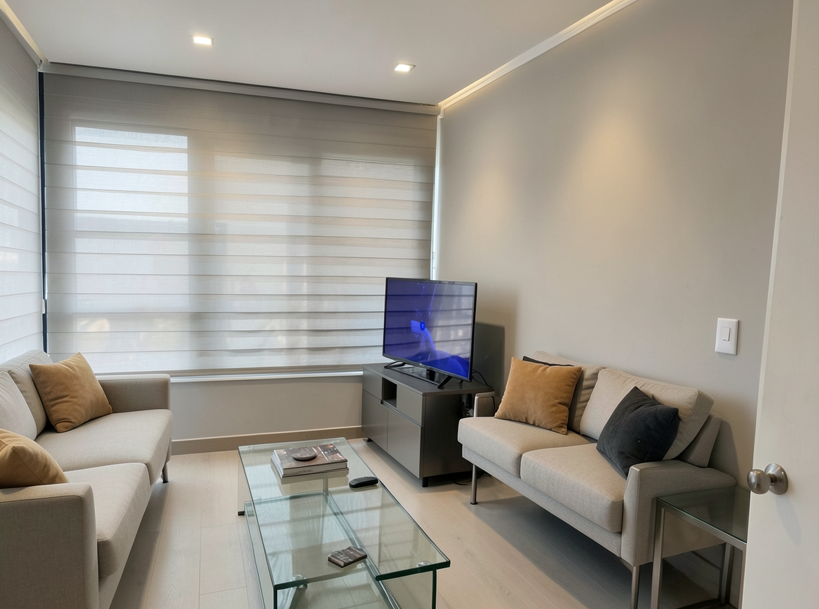 Main redesign studio: Redesign this room in a Modern interior style: clean lines, a neutral palette with bold accents, sleek low-profile furniture, glass and matte-metal su