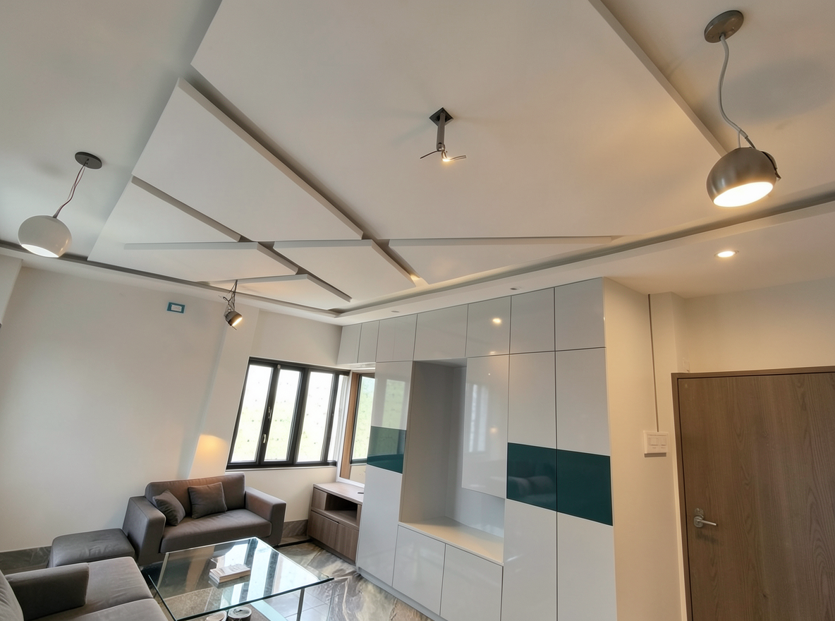 Main redesign studio: Redesign this room in a Modern interior style: clean lines, a neutral palette with bold accents, sleek low-profile furniture, glass and matte-metal su