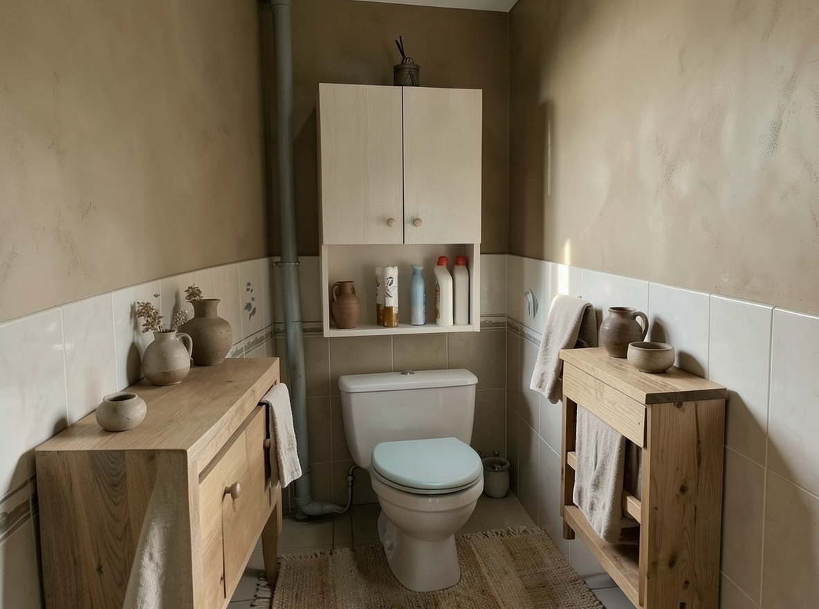 Main redesign studio: Redesign this room in a Japandi interior style: low natural-wood furniture, a muted earthy palette, handcrafted ceramics, linen textiles, soft diffuse