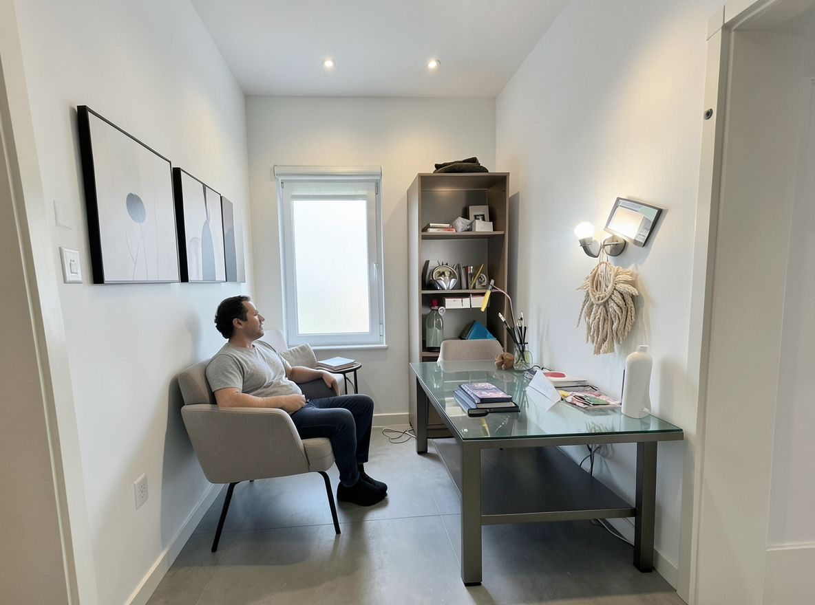 Main redesign studio: Redesign this room in a Modern interior style: clean lines, a neutral palette with bold accents, sleek low-profile furniture, glass and matte-metal su