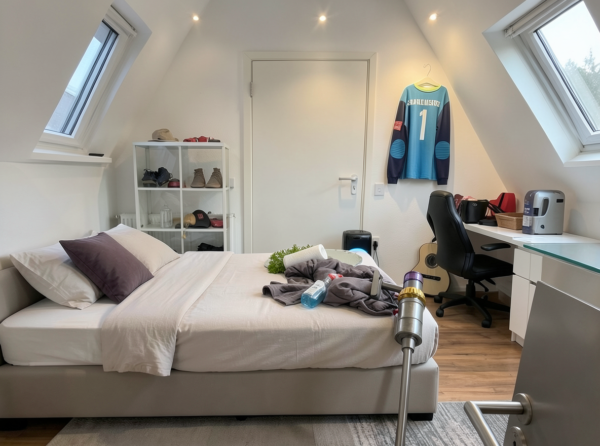Main redesign studio: Redesign this room in a Modern interior style: clean lines, a neutral palette with bold accents, sleek low-profile furniture, glass and matte-metal su