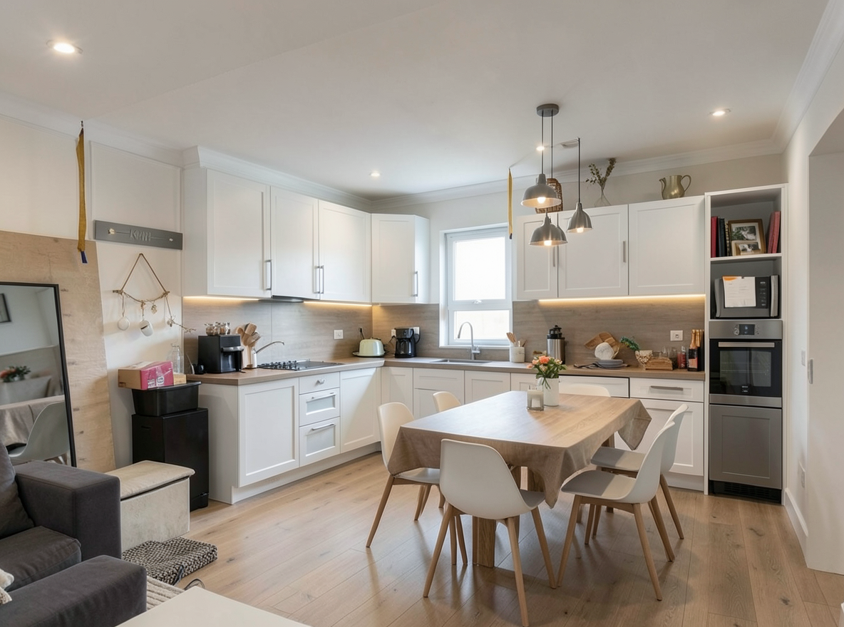 Main redesign studio: Redesign this room in a Modern interior style: clean lines, a neutral palette with bold accents, sleek low-profile furniture, glass and matte-metal su