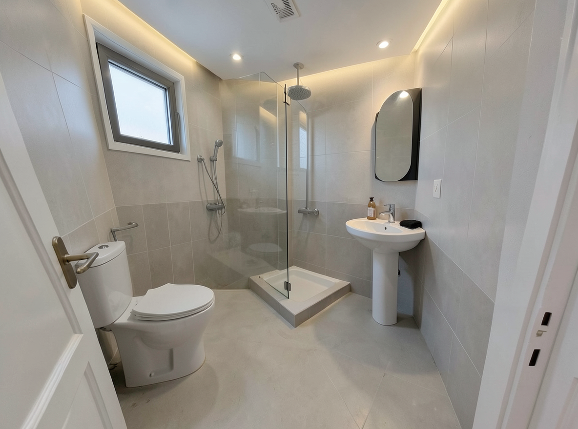 Main redesign studio: Redesign this room in a Modern interior style: clean lines, a neutral palette with bold accents, sleek low-profile furniture, glass and matte-metal su