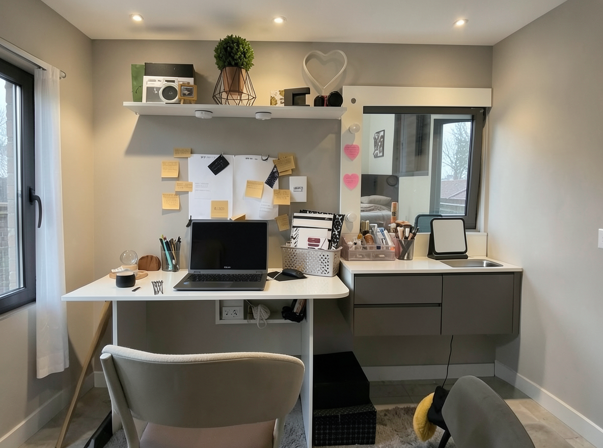 Main redesign studio: Redesign this room in a Modern interior style: clean lines, a neutral palette with bold accents, sleek low-profile furniture, glass and matte-metal su