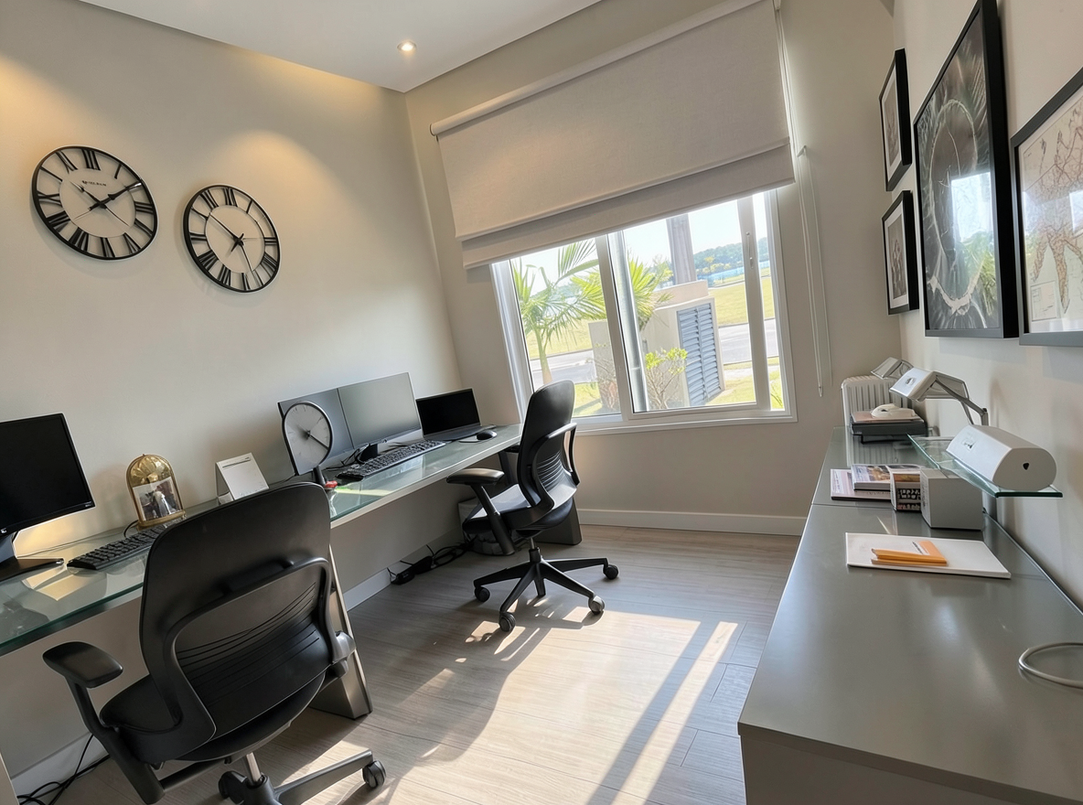 Main redesign studio: Redesign this room in a Modern interior style: clean lines, a neutral palette with bold accents, sleek low-profile furniture, glass and matte-metal su