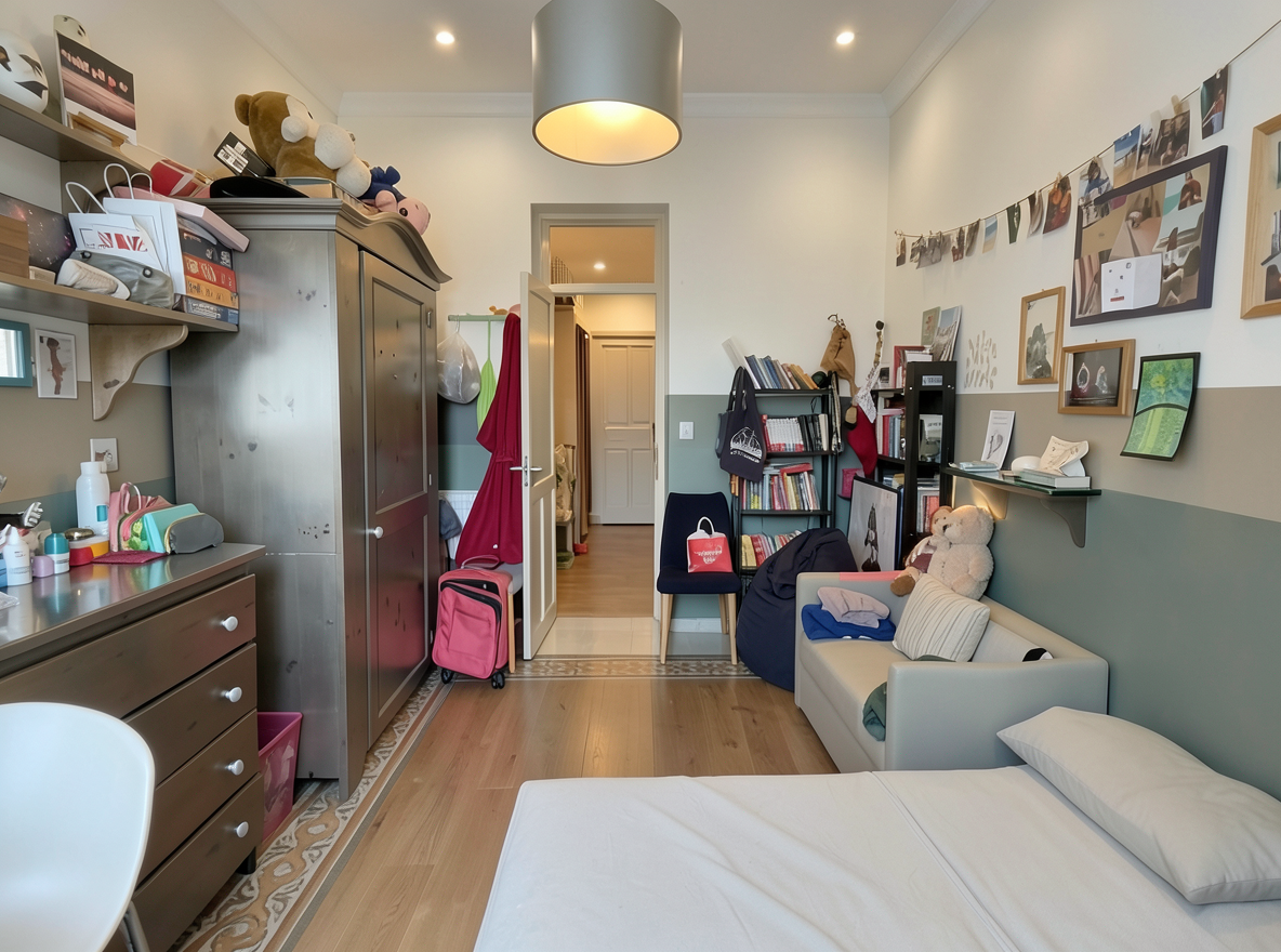 Main redesign studio: Redesign this room in a Modern interior style: clean lines, a neutral palette with bold accents, sleek low-profile furniture, glass and matte-metal su
