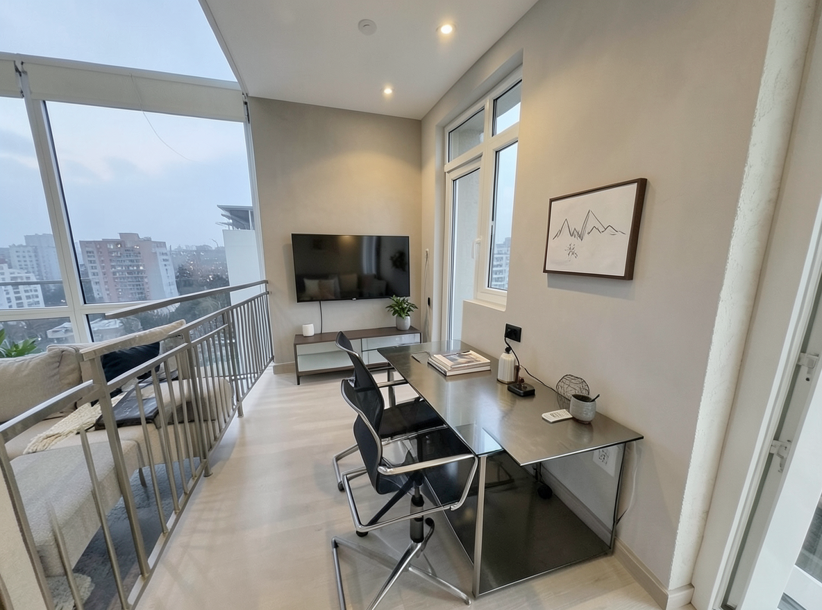 Main redesign studio: Redesign this room in a Modern interior style: clean lines, a neutral palette with bold accents, sleek low-profile furniture, glass and matte-metal su