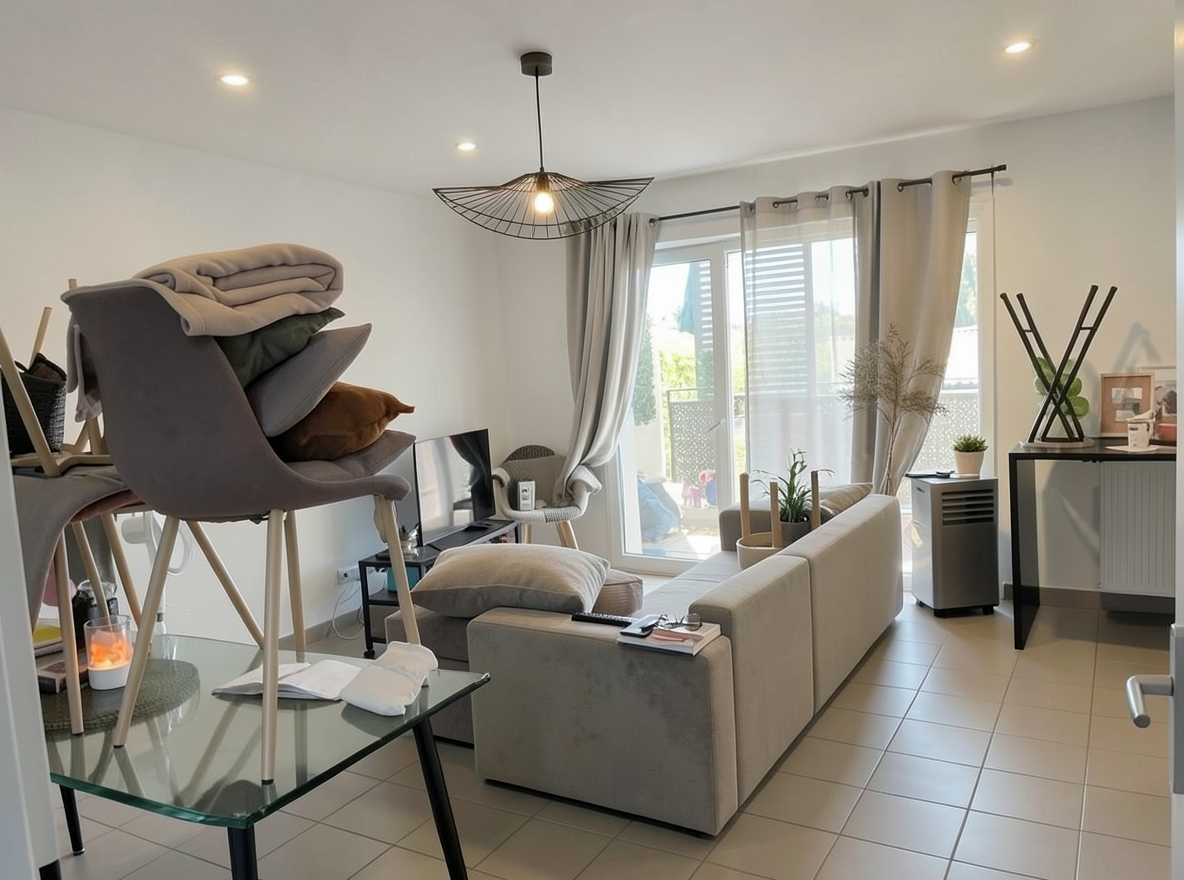 Main redesign studio: Redesign this room in a Modern interior style: clean lines, a neutral palette with bold accents, sleek low-profile furniture, glass and matte-metal su