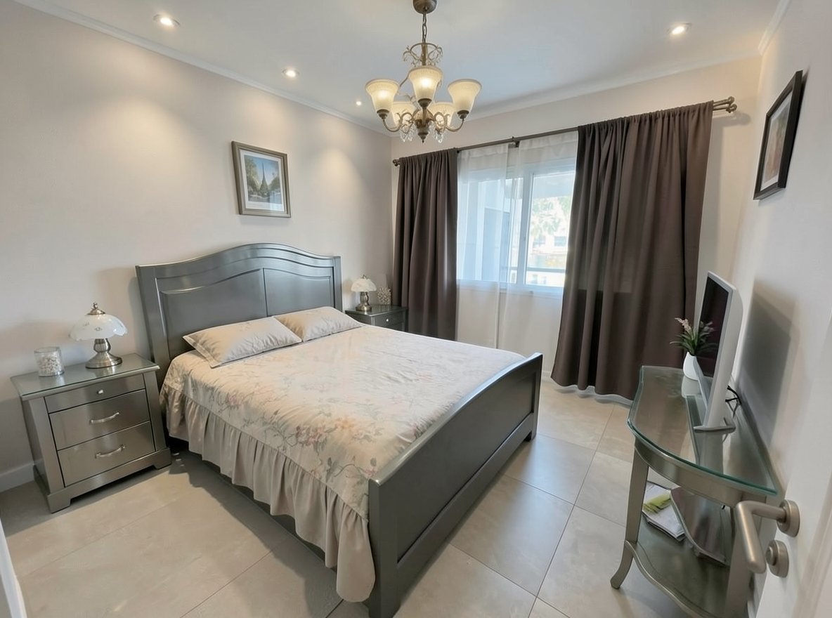 Main redesign studio: Redesign this room in a Modern interior style: clean lines, a neutral palette with bold accents, sleek low-profile furniture, glass and matte-metal su