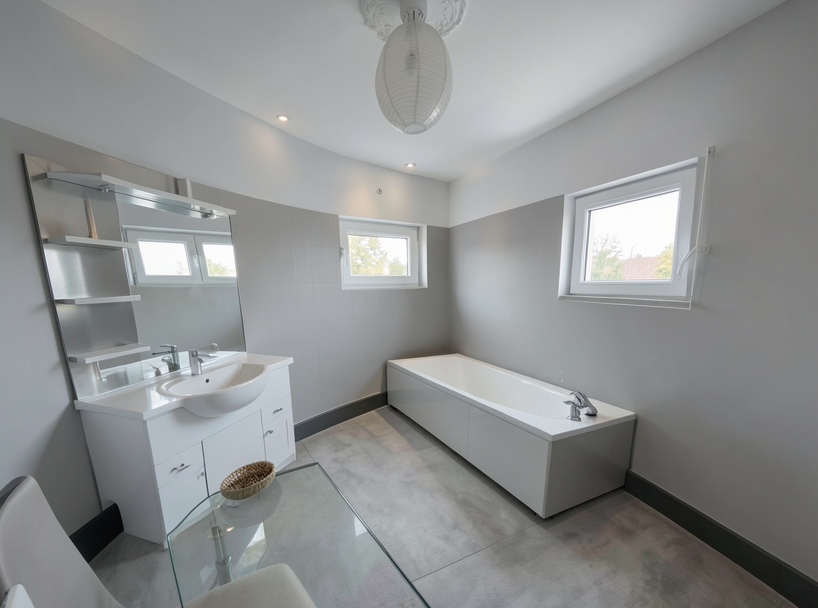 Main redesign studio: Redesign this room in a Modern interior style: clean lines, a neutral palette with bold accents, sleek low-profile furniture, glass and matte-metal su
