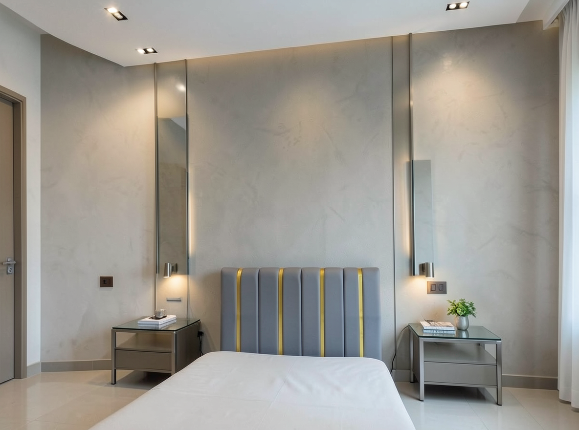 Main redesign studio: Redesign this room in a Modern interior style: clean lines, a neutral palette with bold accents, sleek low-profile furniture, glass and matte-metal su