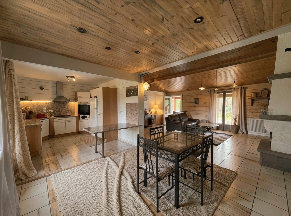 Main redesign studio: Redesign this room in a Farmhouse interior style: shiplap walls, warm reclaimed wood, matte-black fixtures, cozy neutral textiles, vintage accents, so