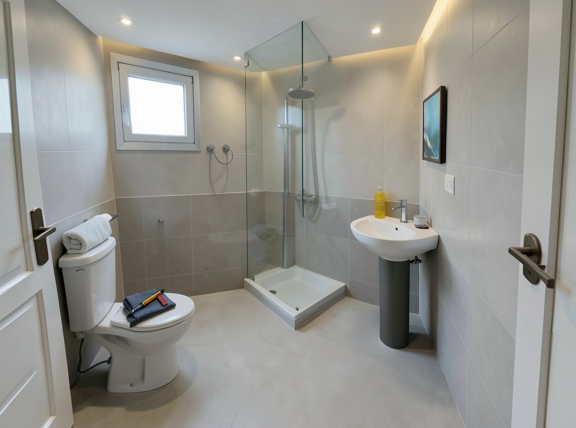 Main redesign studio: Redesign this room in a Modern interior style: clean lines, a neutral palette with bold accents, sleek low-profile furniture, glass and matte-metal su