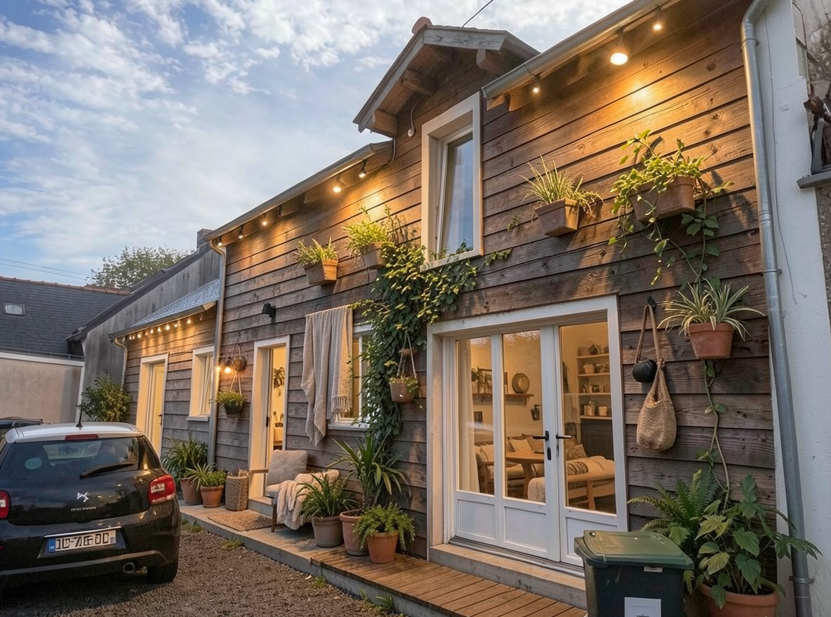 Main redesign studio: Redesign this room in a Farmhouse interior style: shiplap walls, warm reclaimed wood, matte-black fixtures, cozy neutral textiles, vintage accents, so