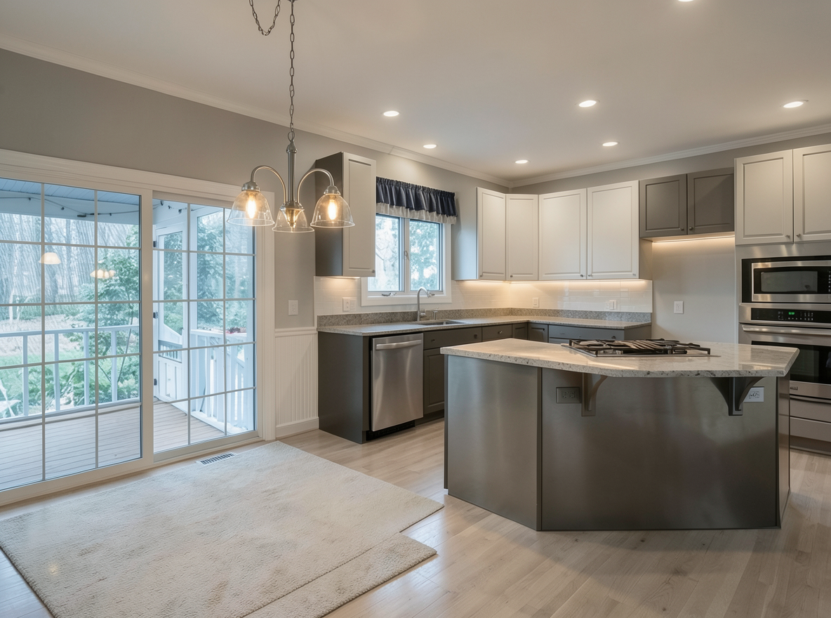 Main redesign studio: Redesign this room in a Modern interior style: clean lines, a neutral palette with bold accents, sleek low-profile furniture, glass and matte-metal su