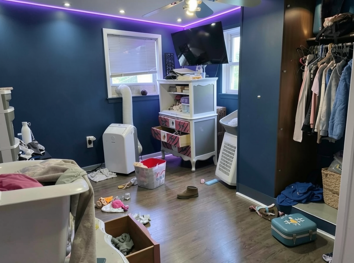 Main redesign studio: Redesign this room in a Modern interior style: clean lines, a neutral palette with bold accents, sleek low-profile furniture, glass and matte-metal su